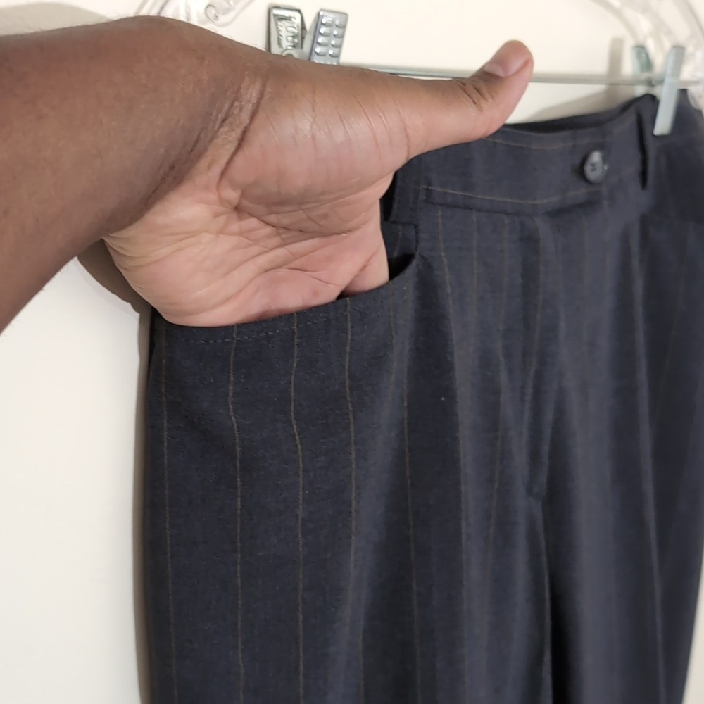 Brax| Grey With Brown Pin Stripe Pants Zippered Front Techno Wool - Picture 3 of 12